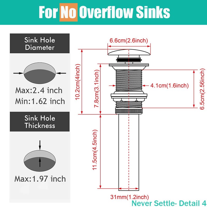 RANDOM Brushed Gold Sink Drain Stopper Without Overflow Bathroom Pop Up Drain Faucet Assembly Stopper for Vessel Vanity Sink Solid Brass RD83001BG. - Image 2